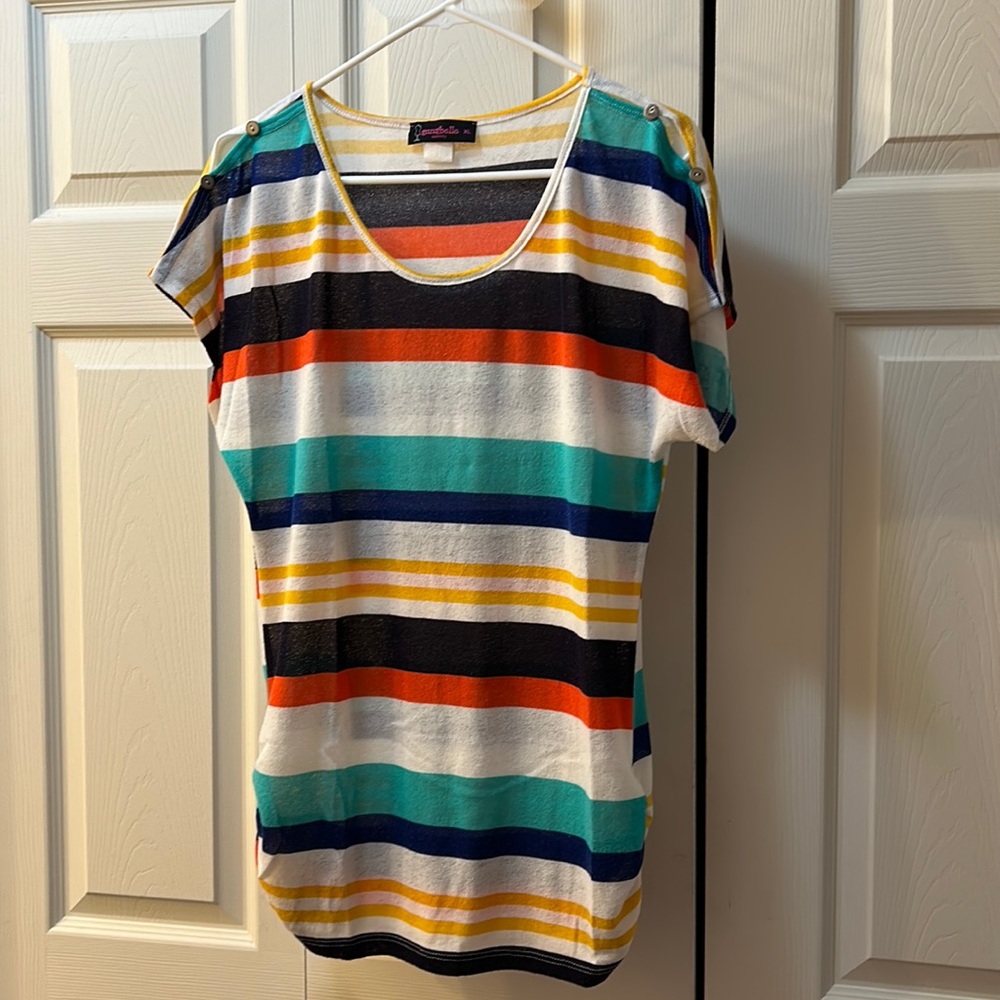 Stunning Maternity Multi-Stripes Short Sleeve Shirt